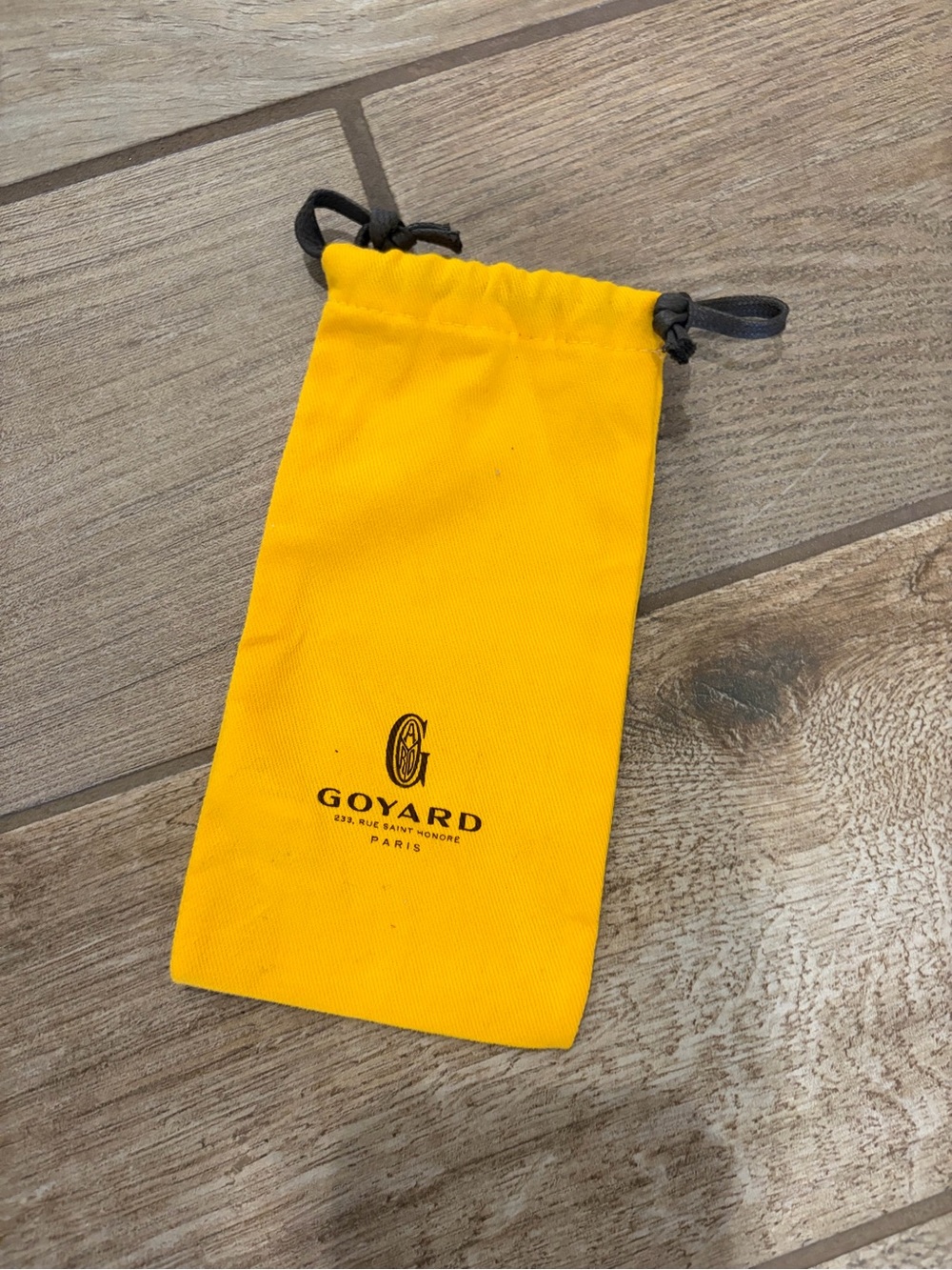 Goyard Bright Yellow Logo Drawstring Pouch with Black Cord sunglasses case